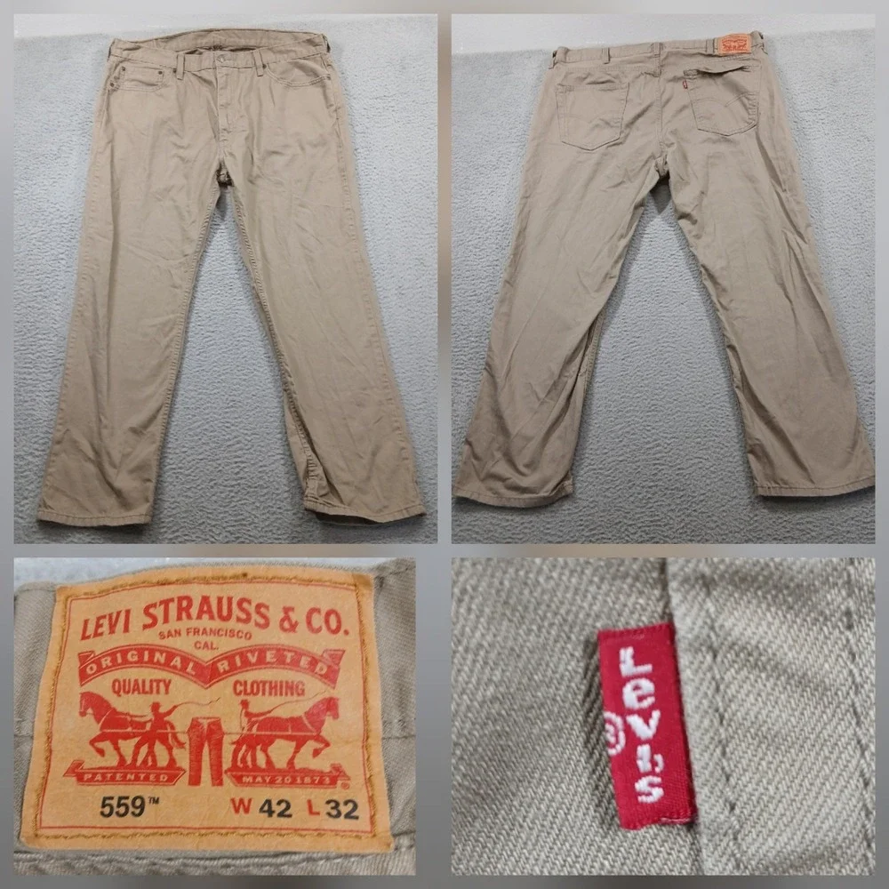 Levi's 559 Relaxed Straight Fit Khaki‎ Chino Pants Men's 42x32 Tan EUC